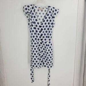 LOFT women's 0 blue white linen romper with flared sleeves